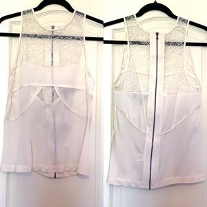 Robert Rodriguez Off White Lace Cutout Silk Top